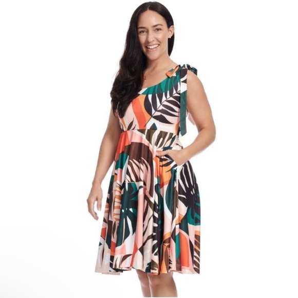 ModCloth Hutch Plus Size Women’s Tropical Shoulder Tie Midi Dress Fit Flare 3X - Picture 2 of 14